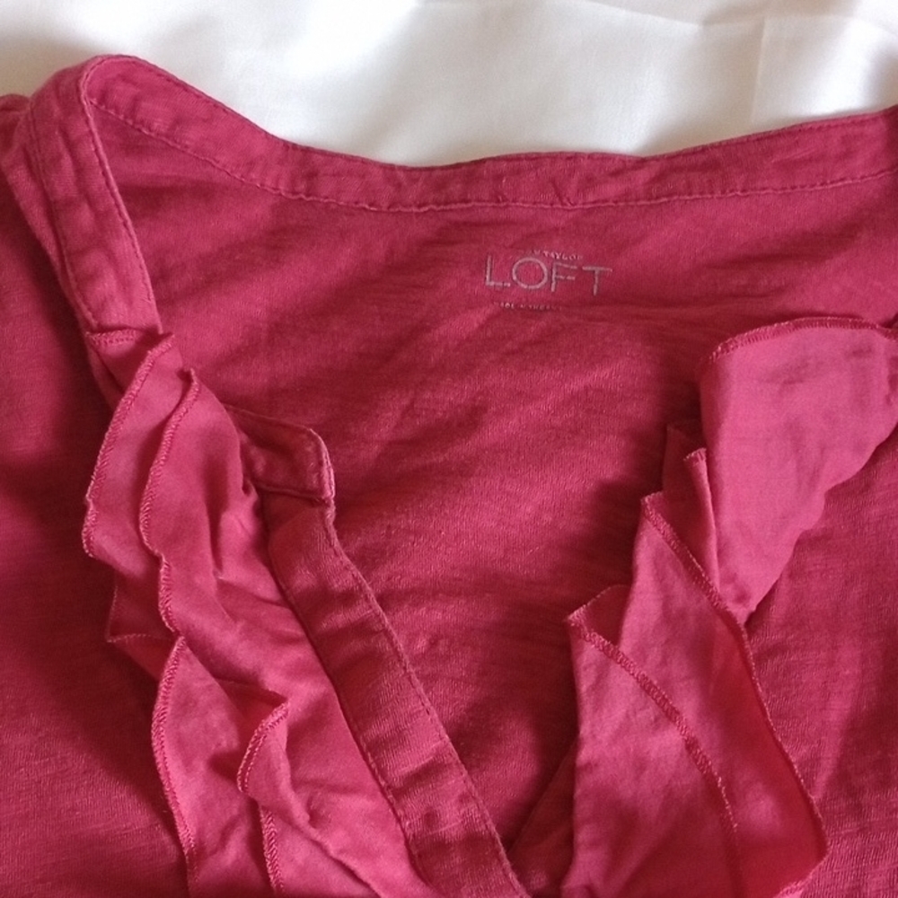 LOFT Fuchsia Ruffle Top - Picture 9 of 12